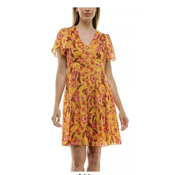 Taylor Woman Chiffon V Neck Orange Floral Dress Sz:10 - Picture 1 of 10